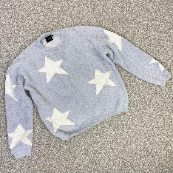 Cliche Stars Fuzzy Crop Pullover Sweater Blue White Medium - Picture 13 of 13